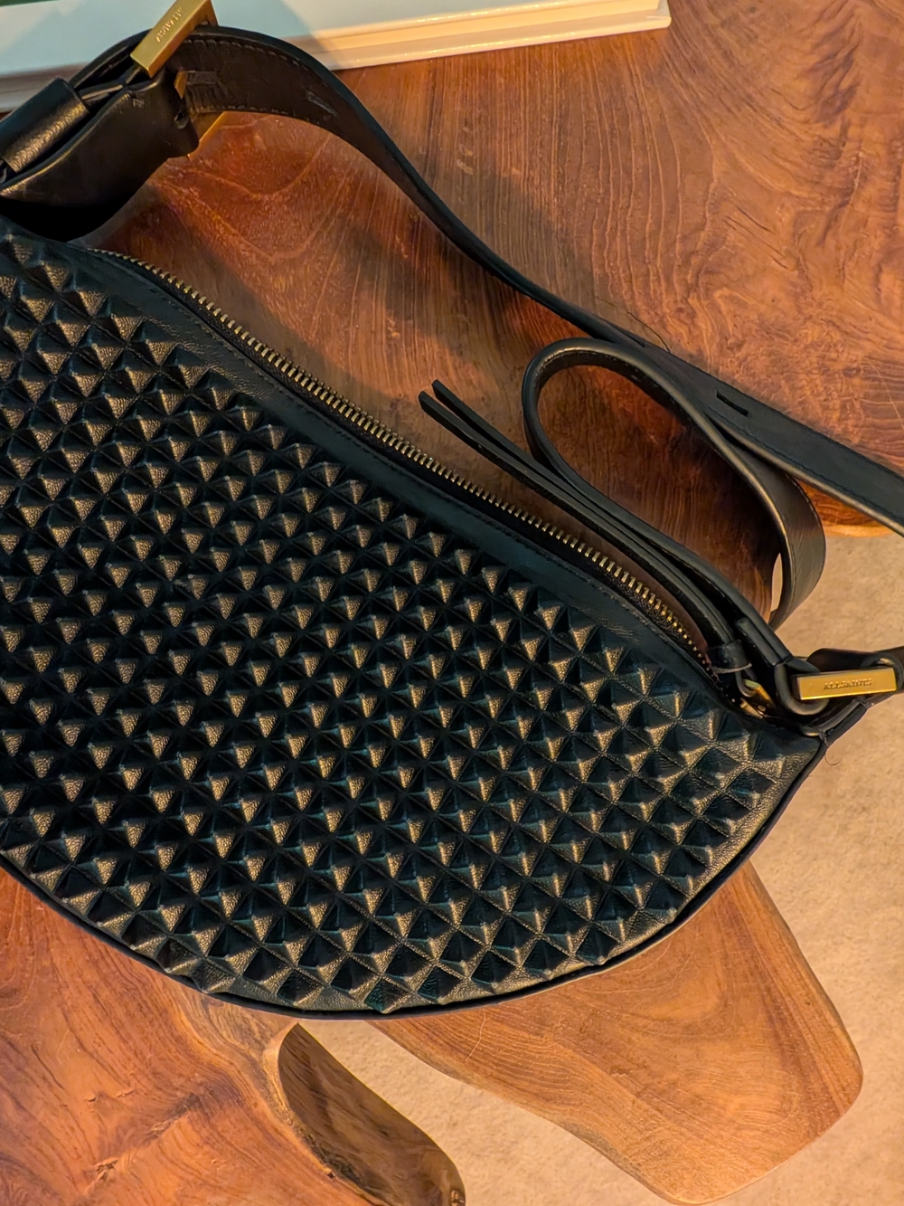 Studded Black Leather Shoulder Bag